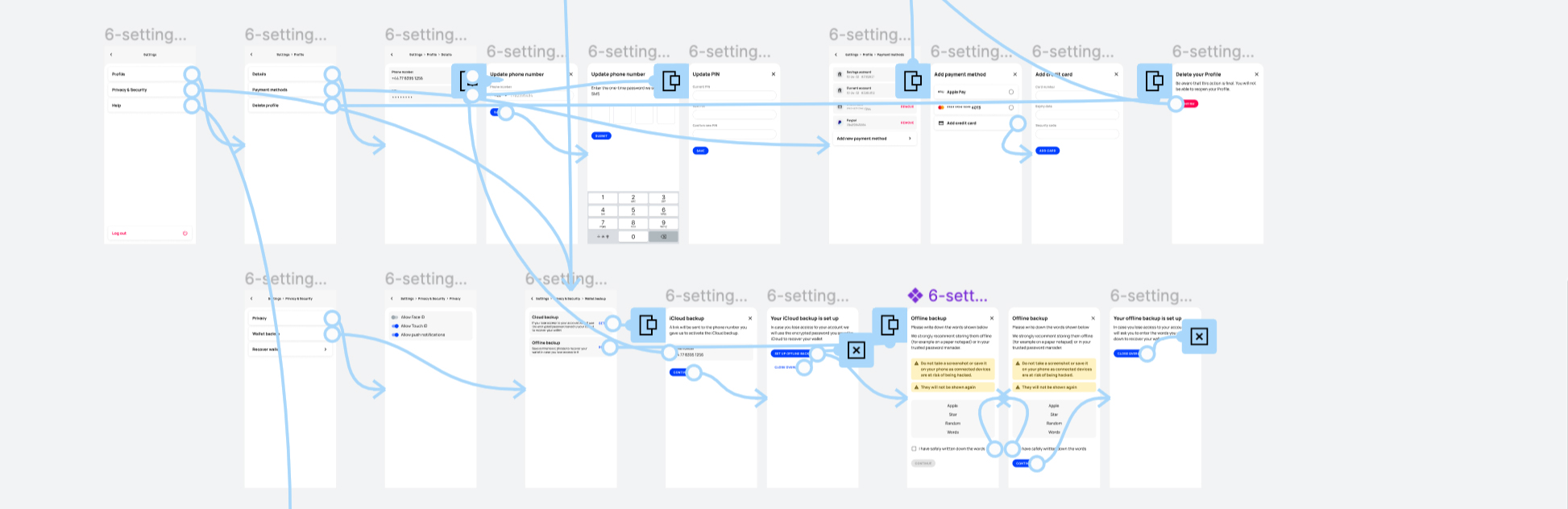 Wallet app -prototyping-settings